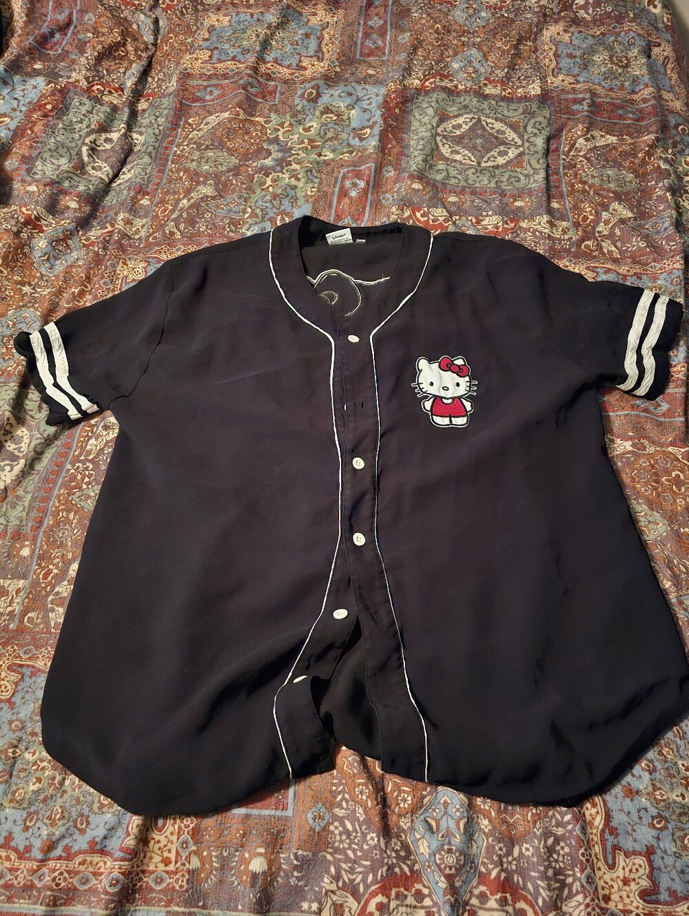 Hello Kitty Black Button-Front Baseball Jersey